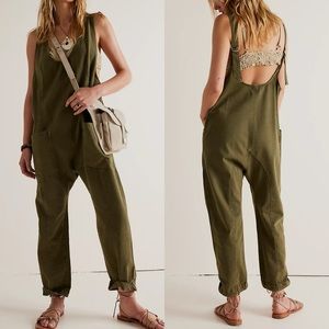 Free People We The Free High Roller Jumpsuit Boho Moss Stone Green XL